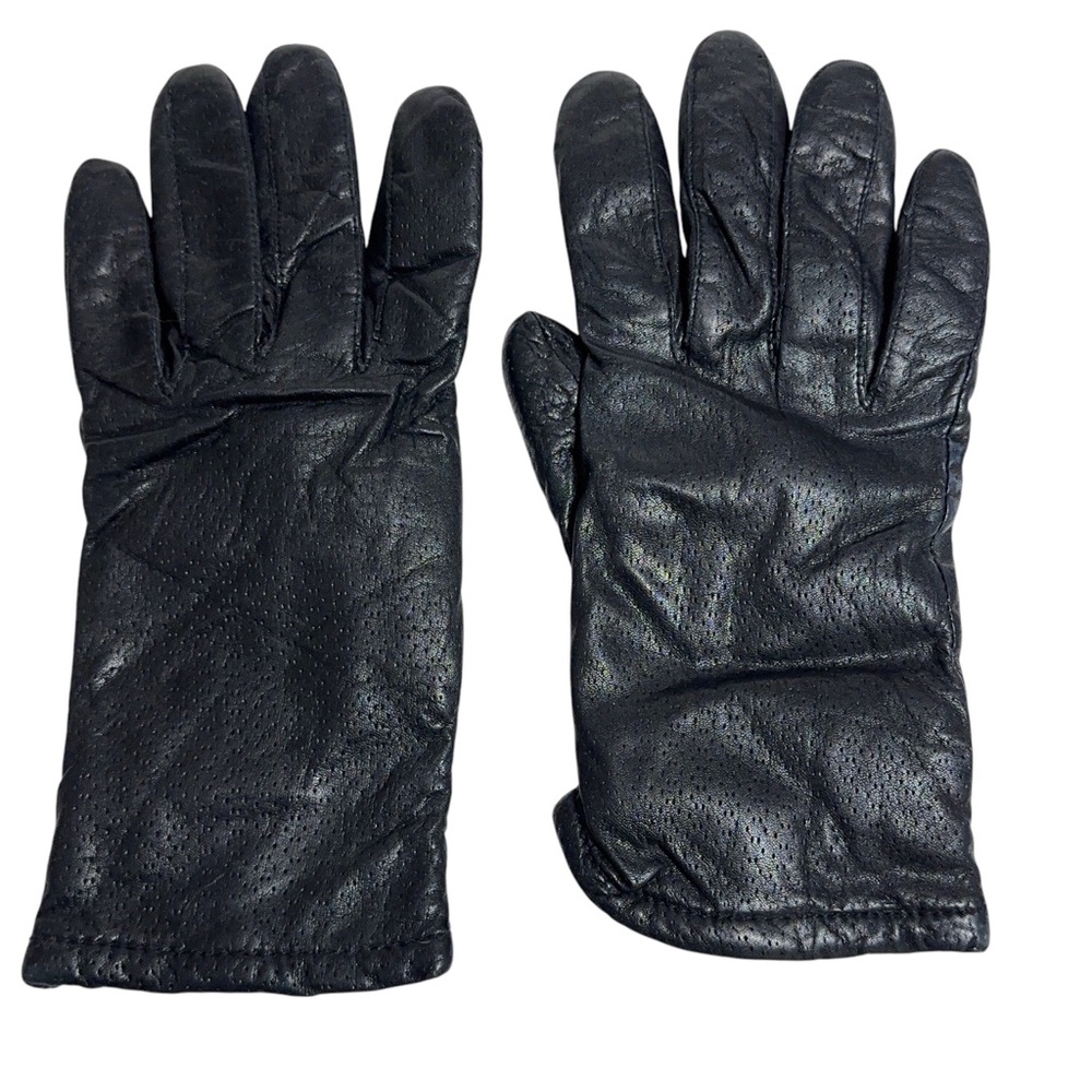 Grandoe Vintage Black Perforated Leather Gloves Womens Size XL Warm
